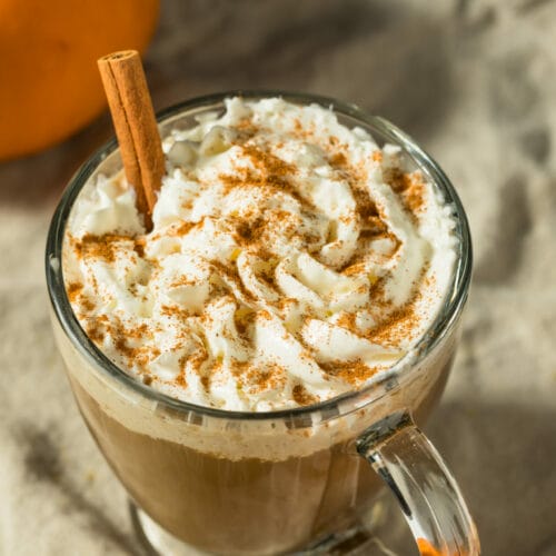 Pumpkin spice latte with whipped cream and cinnamon